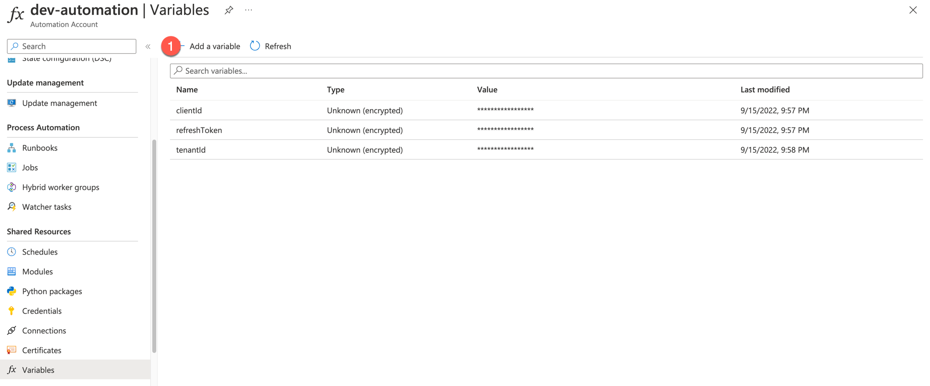 Automation variables