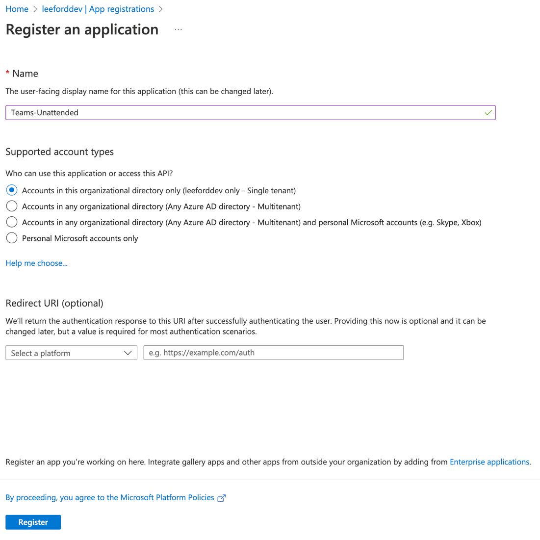 Create app registration