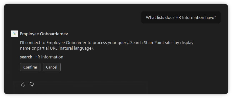 Agent confirmation prompt