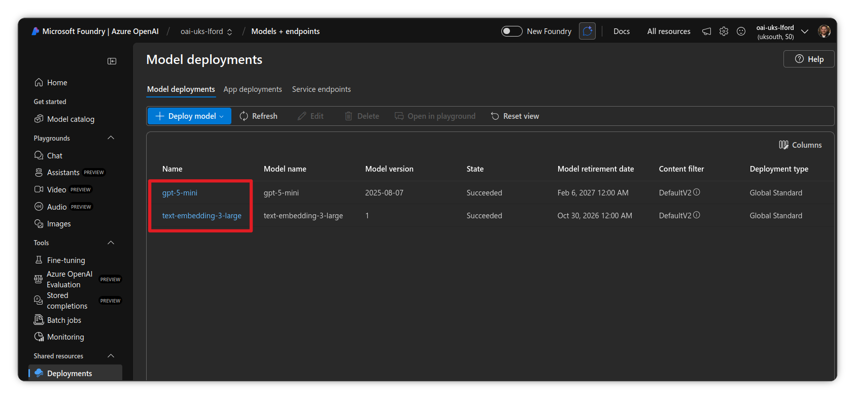 Deploy required models