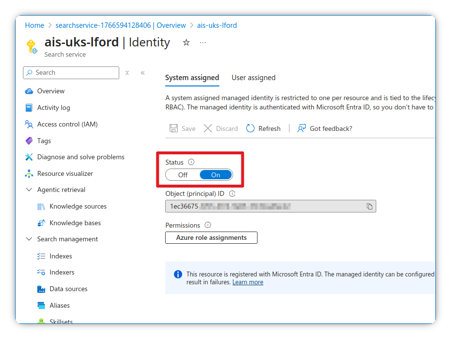 Enable system assigned Managed Identity