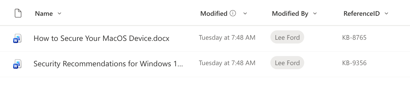 SharePoint document library with ReferenceID column